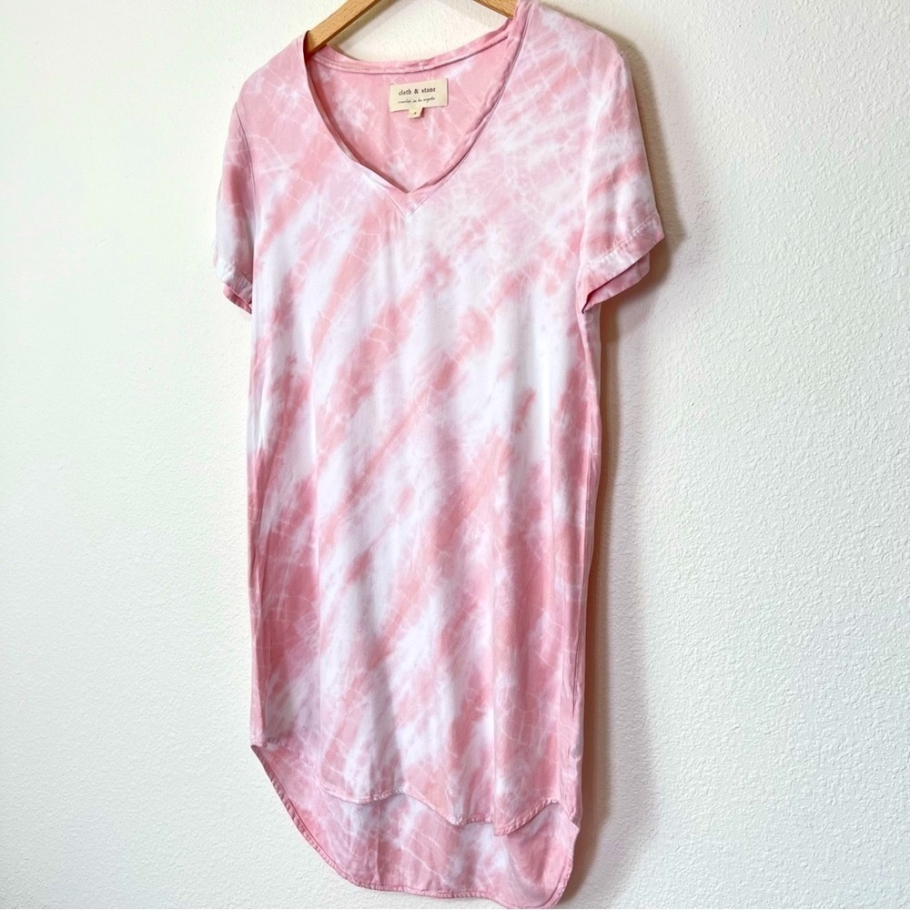 Anthropologie Cloth & Stone Boho Pink Tie Dye Shirt Dress